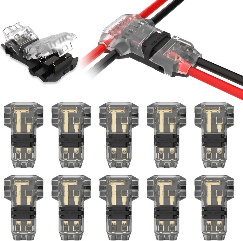 VISDOLL Store VISDOLLT Tap Wire Splitter Connectors 3 Way 2 Pin Low Voltage Wire Connectors for 16-20 AWG, 10Pcs Solderless No Wire Stripping Quick Wire Splice Connectors - Image 1
